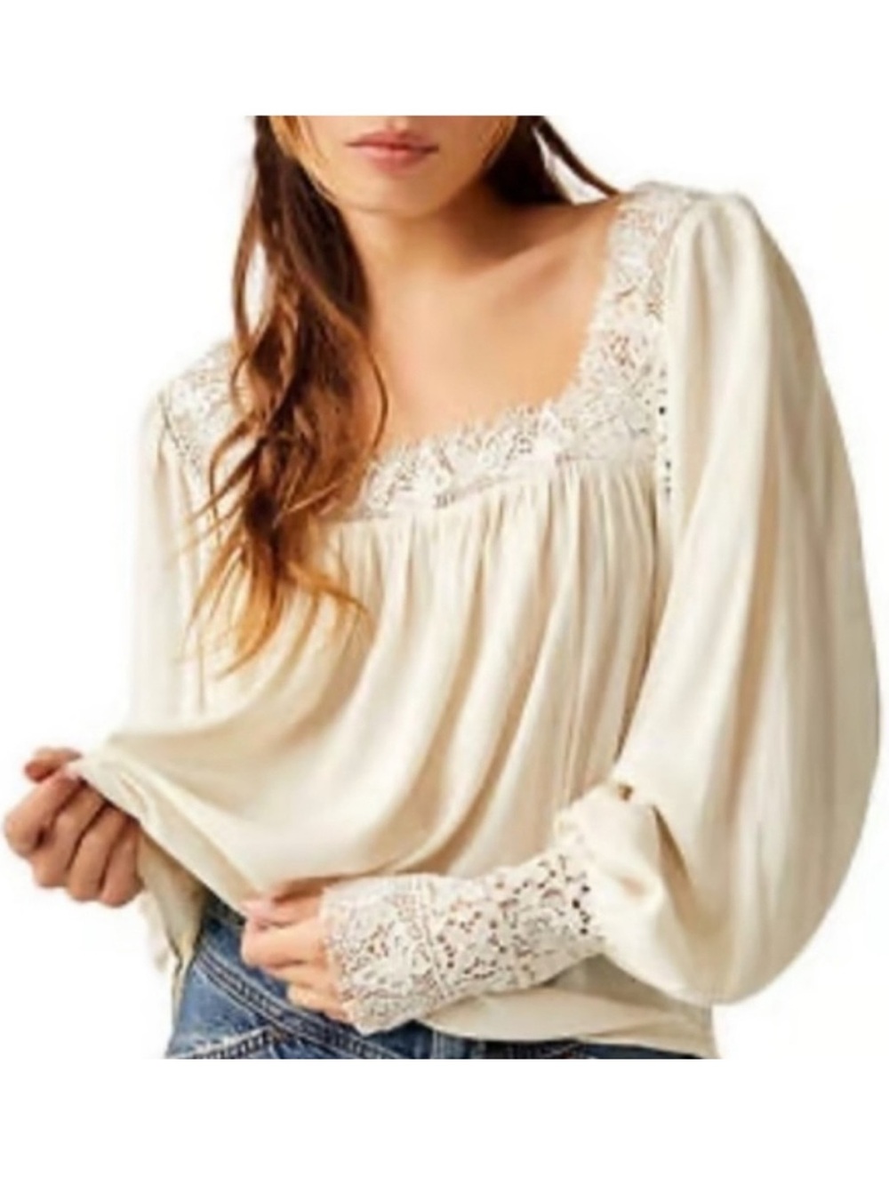 Free People Flutter By Lace Cream Boho Blouse Tunic XL